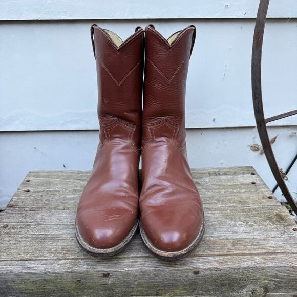 Justin Boots Saddle Tan Round Toe Roper Cowboy Boots Rubber Sole 9.5D Style 3003 main image 5